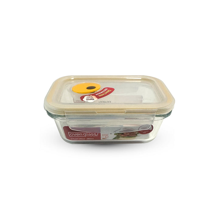 L&L STEAM VENT HEAT RESISTANT GLASS CONTAINER RECTANGULAR 380ML