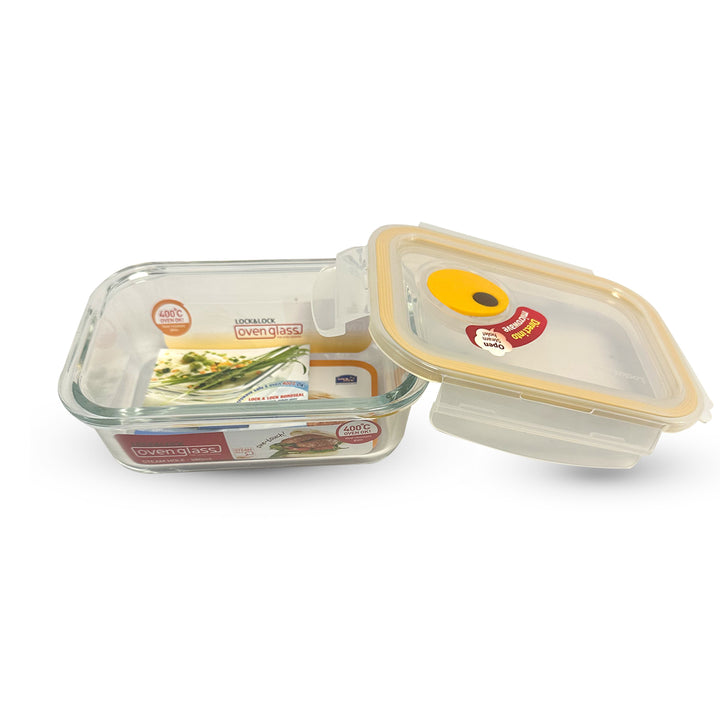 L&L STEAM VENT HEAT RESISTANT GLASS CONTAINER RECTANGULAR 380ML