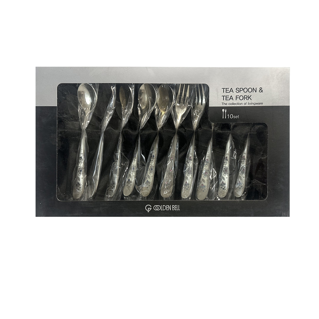 GOLDEN BELL STAINESS TEA SPOON & FORK 10P SET